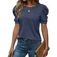 thumbnail image 3 of Womens Tops Summer Sweater Long Tunic Dressy Casual Blouses Business Cute Trendy Short Sleeve Shirt,Navy S, 3 of 6