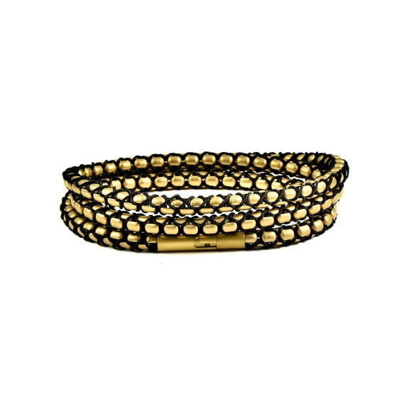 Crucible Jewelry Men's Matte Finish Gold Plated Stainless Steel Box Chain and Nylon Cord Necklace (6mm) - 26"