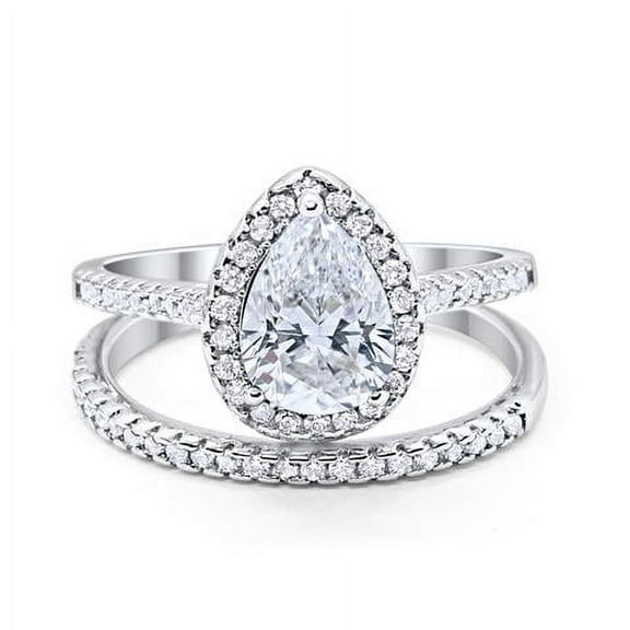 Pear Teardrop Bridal Set Engagement Ring CZ 925 Sterling Silver Size 4