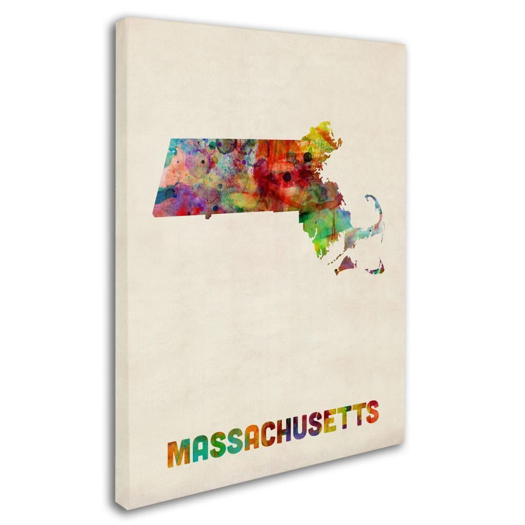 Trademark Fine Art "Massachusetts Map" Canvas Wall Art by Michael Tompsett