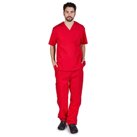 Natural Uniforms Men Scrub Set Men Medical Uniforms 102 (Red Large)