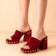thumbnail image 3 of FSJ Women Studded Low Platform Mules Square Open Toe Chunky Heel Slip On Dress Slide Sandals Comfort Shoes Size 15 Red, 3 of 4