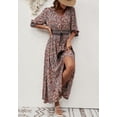 thumbnail image 5 of Paisley Print Tassel Tie Waist Slit Dress Above Ankle Length Brown Large, 5 of 5