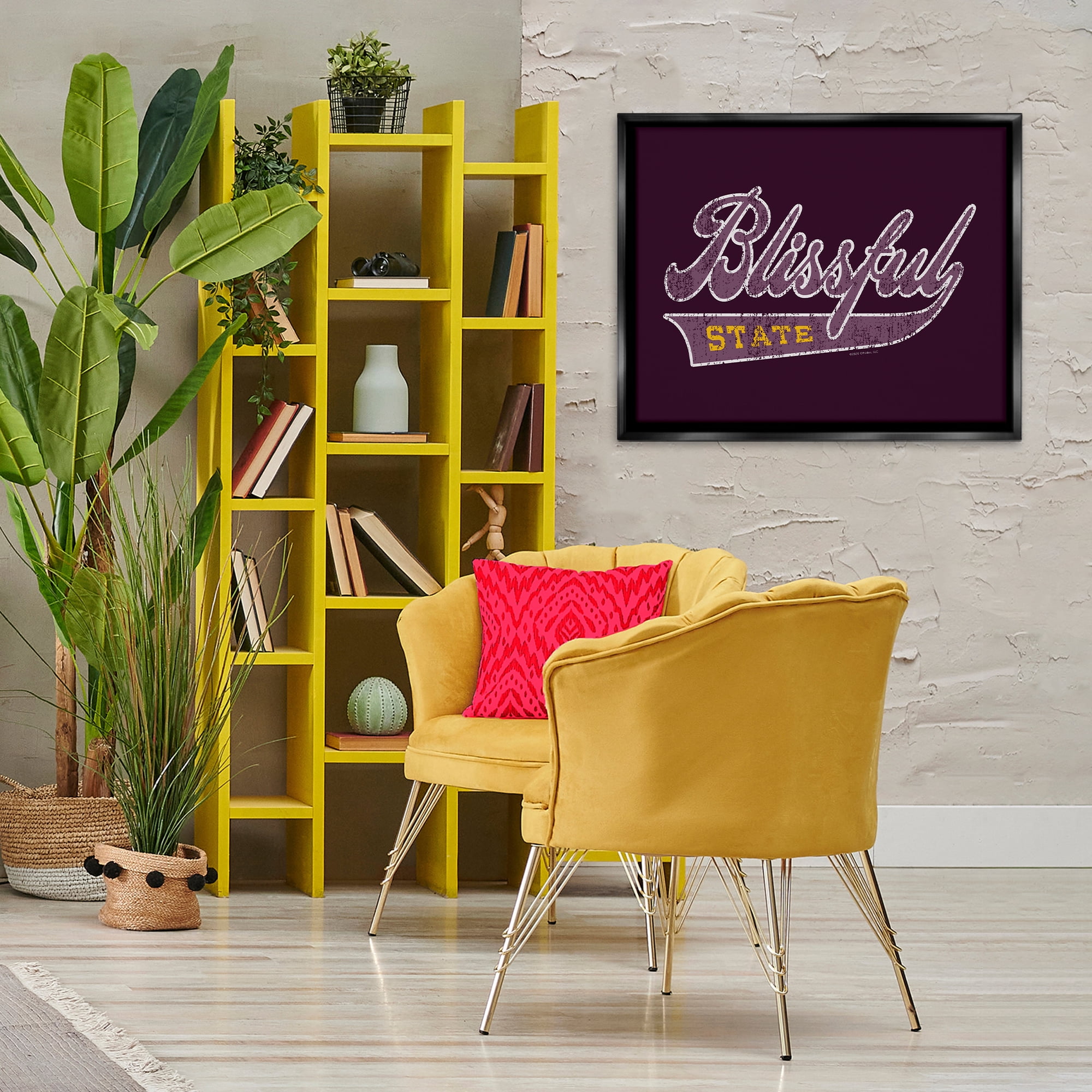 Stupell Industries Blissful State Varsity Novelty & Humor Painting Black Floater Framed Canvas Art Print Wall Art, 31 x 25
