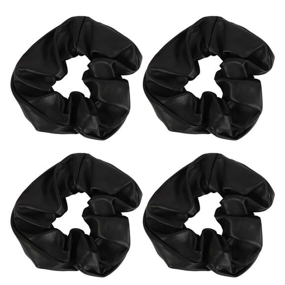 Motique Accessories 4 Pack Vegan Leather Scrunchies for Women Hair Scrunchy (Black)