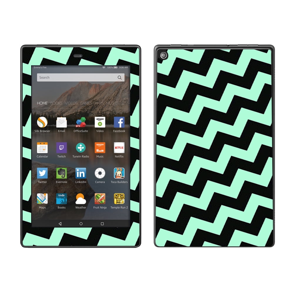 Skin Decal For Amazon Fire Hd 8 Tablet / Teal And Black Chevron