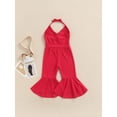 thumbnail image 4 of Qmyliery Girls Casual Summer Jumpsuit, Red Solid Color V-neck Backless Overalls Gift, 4 of 9