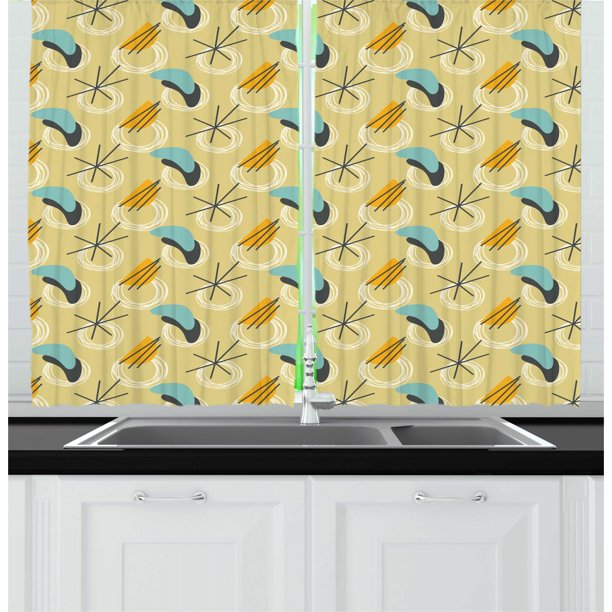 Mid Century Kitchen Curtains, Modern Abstract Motifs for Fashion in  Repeated Pattern Art Print, Two Panels Drapes with Rod Pocket Room Decor,  55