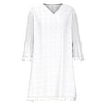 thumbnail image 4 of Ovzne Robes pour Femmes Robe pour Femme Mode Féminine Aguichant Col en V Manches 3/4 Robes à Franges Unies Robe de Vacances Liquidation, 4 of 6