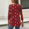 thumbnail image 4 of WTOBBY Women's Christmas Snowflake Tree Print V-Neck Decorative Button 3/4 Sleeve T-Shirt with Merry Christmas, Ladies Holiday Season Top for Casual Fashion Wear,Deep Red L, 4 of 5