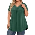 thumbnail image 2 of Women's Plus Size V Neck T Shirts Short Sleeve Tops Casual Summer Tshirts Loose Fit Tees Dark Green 2XL, 2 of 6