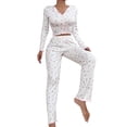 thumbnail image 3 of Womens 2 Piece Floral Print Pajama Set V Neck Button Front Long Sleeve Comfort Trim, 3 of 8