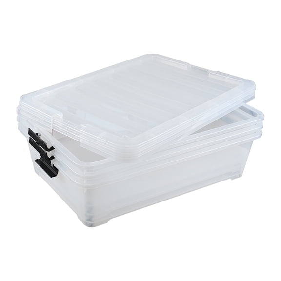 Melontray 3 Packs 50 Quart Plastic Under Bed Storage Container Bins with Wheels, Large Clear Stackable Organizer Boxes with Lids