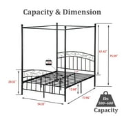 alazyhome Full ​Size Metal Canopy Bed Frame, Modern Design, Black