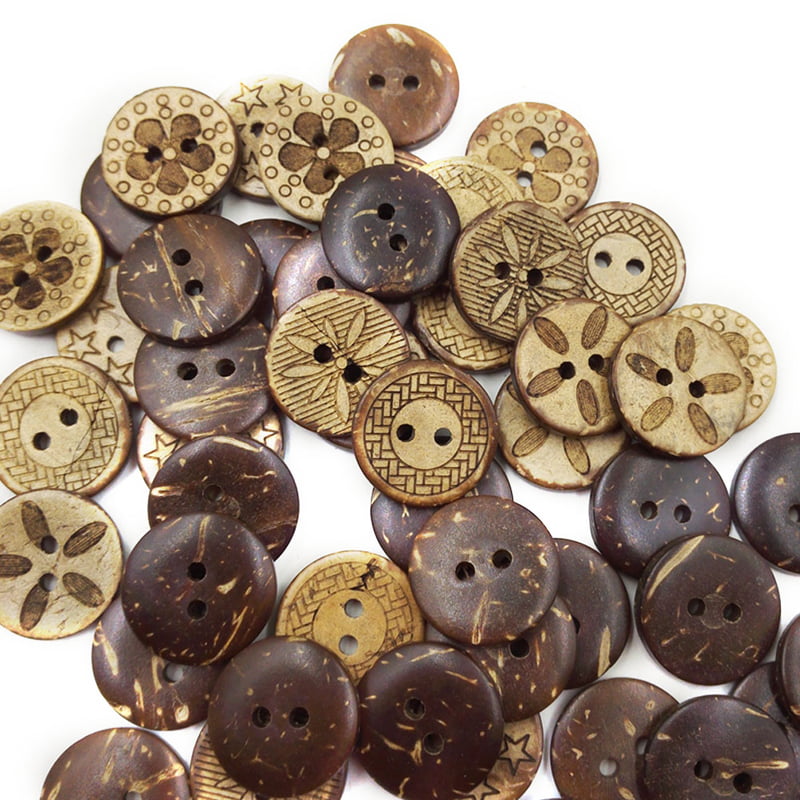 50 pcs Brown Color Coconut Shell 2 Holes Buttons Sewing Scrapbooking W0D1 