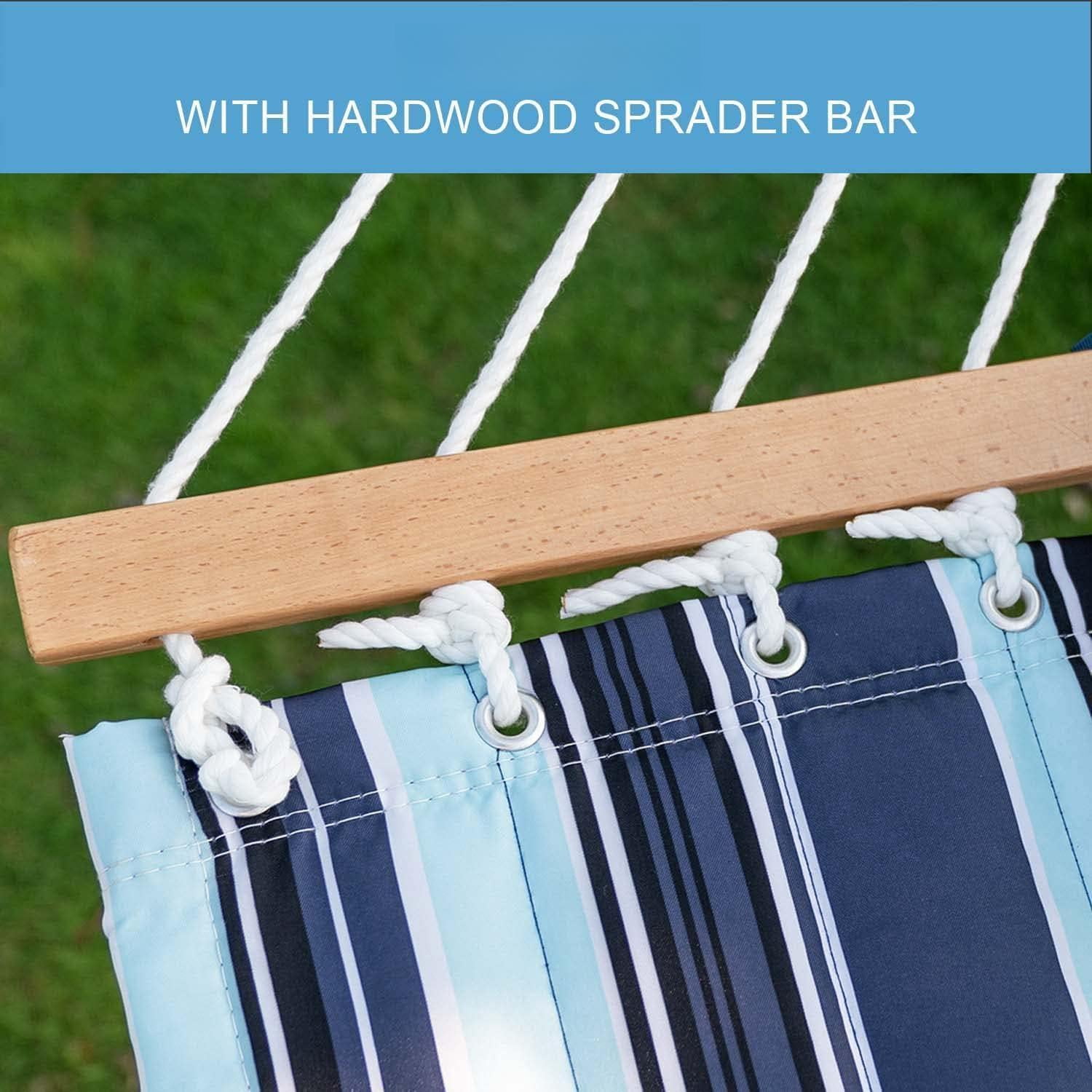 12 Ft Quilted Fabric Double Hammock With Spreader Bars And Detachable Pillow  450lbs Weight Capacity