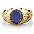 thumbnail image 3 of Gem Stone King 4.00 Ct Oval Blue Lapis 18K Yellow Gold Plated Silver Dad Father's Day Gift Men'sRing, 3 of 5