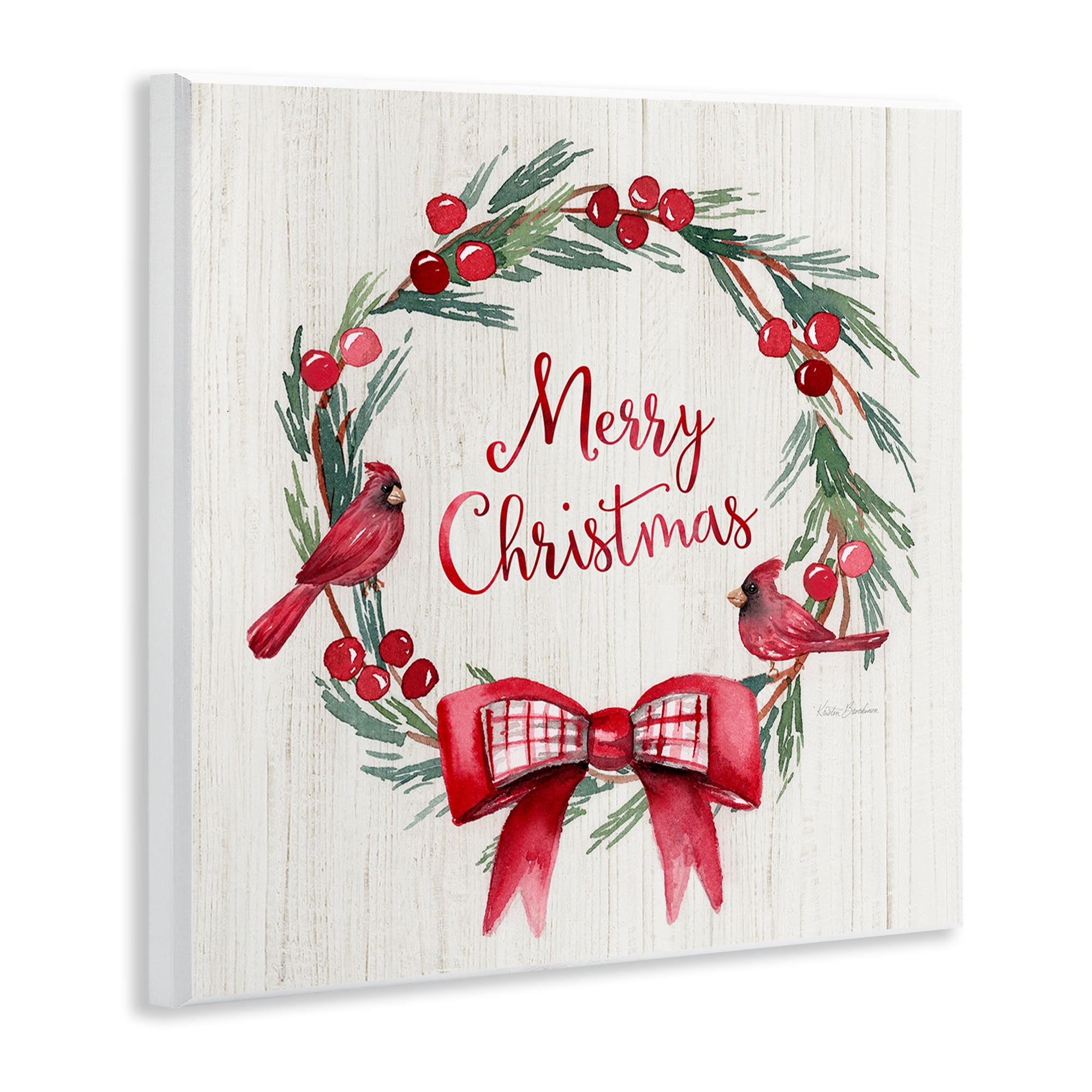 Stupell Industries Merry Christmas Holly Wreath Holiday Painting Unframed Art Prints Wall Art, 12 x 12