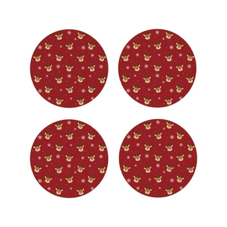 

Matuu Reindeer Faces Festive Red for Cup Coasters Set of 4 Leather Coasters Desk Coasters for Office Measures 4” x 4”-Round Shape