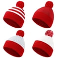 thumbnail image 3 of Lispipm Womens Pompom Beenie with Red White Striped Knit Winter Warmth Foldover Cuff Hats for Men in Cold Weather Red, 3 of 4