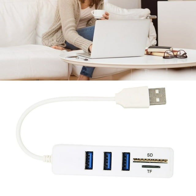 USB Hub 2.0, High Speed Wide Compatibility USB2.0 Hub Memory Card Reader for Home for Travel for Office Black,White