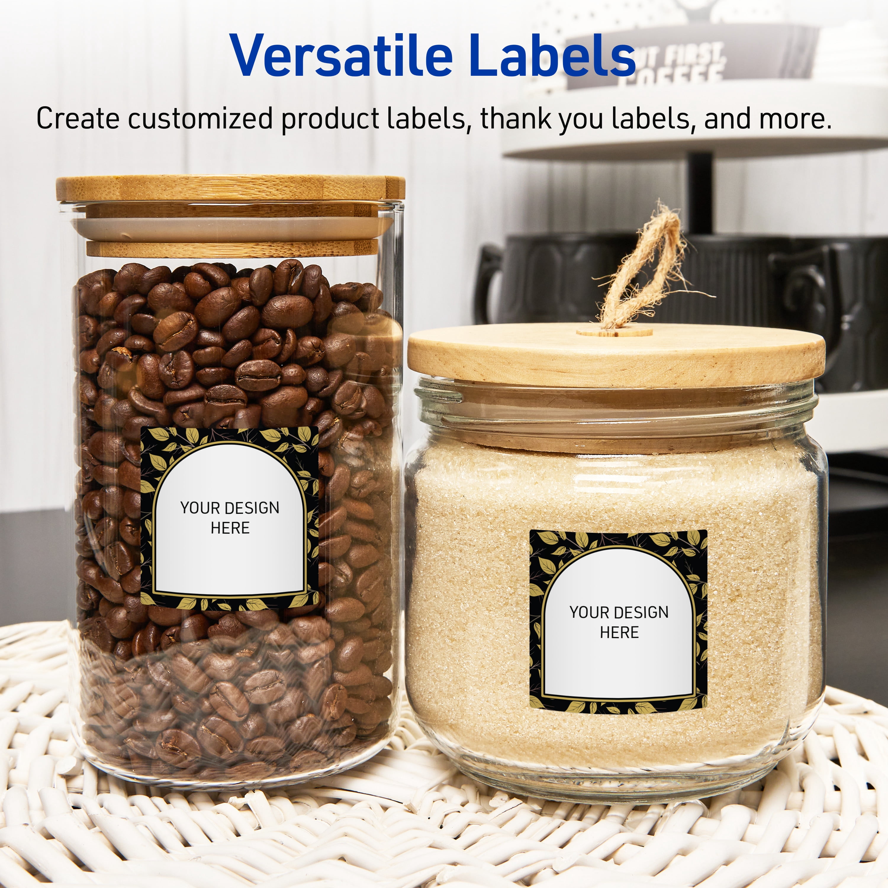 Avery Square Labels, 3" x 3", Arch with Gold Leaves Design, Glossy