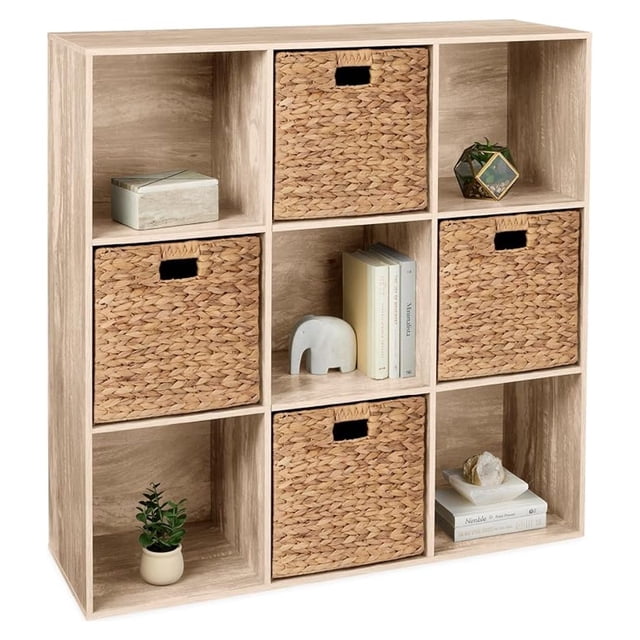 XPOPR 9-Cube Storage Organizer, 13.5in Shelf Opening, Bookcase, Display Shelf, Customizable w/ 3 Removable Back Panels – Light Oak