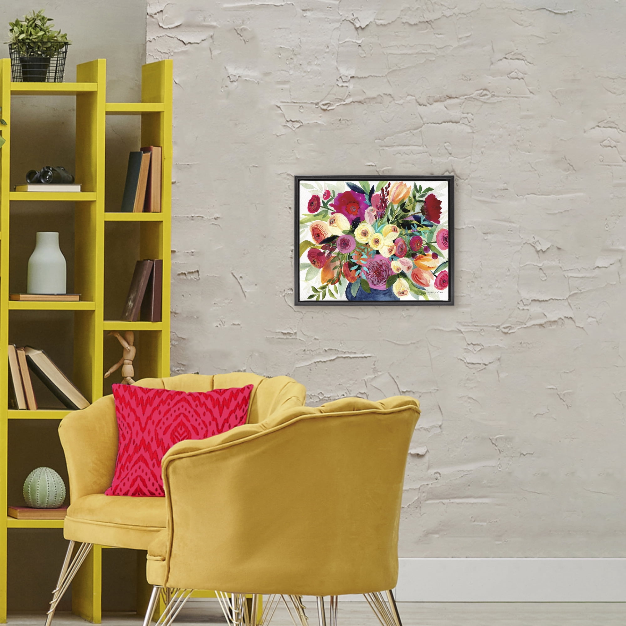 Stupell Industries Morning Joy Bouquet Black Framed Floater Canvas Wall Art, design by Suzanne Allard