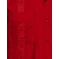 thumbnail image 2 of J. METHOD Men's Long Sleeve Cuban Guayabera Shirt Short Sleeve Button Down Classic Embroidered 4 Pockets Casual Top NEMT118 Red 3XL, 2 of 2