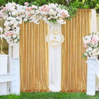 10×12 Ft Wrinkle Free Beige Backdrop Curtain For Weddings Parties, 2 Panels 5×12ft