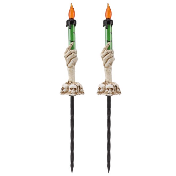 Paquete de 2 Portavelas de Calavera de Halloween Estacas de Luz de Vela de Halloween Lámpara de Vela sin Llama de Mano Fantasma de Esqueleto para Fiestas de Vacaciones ANGGREK Otros