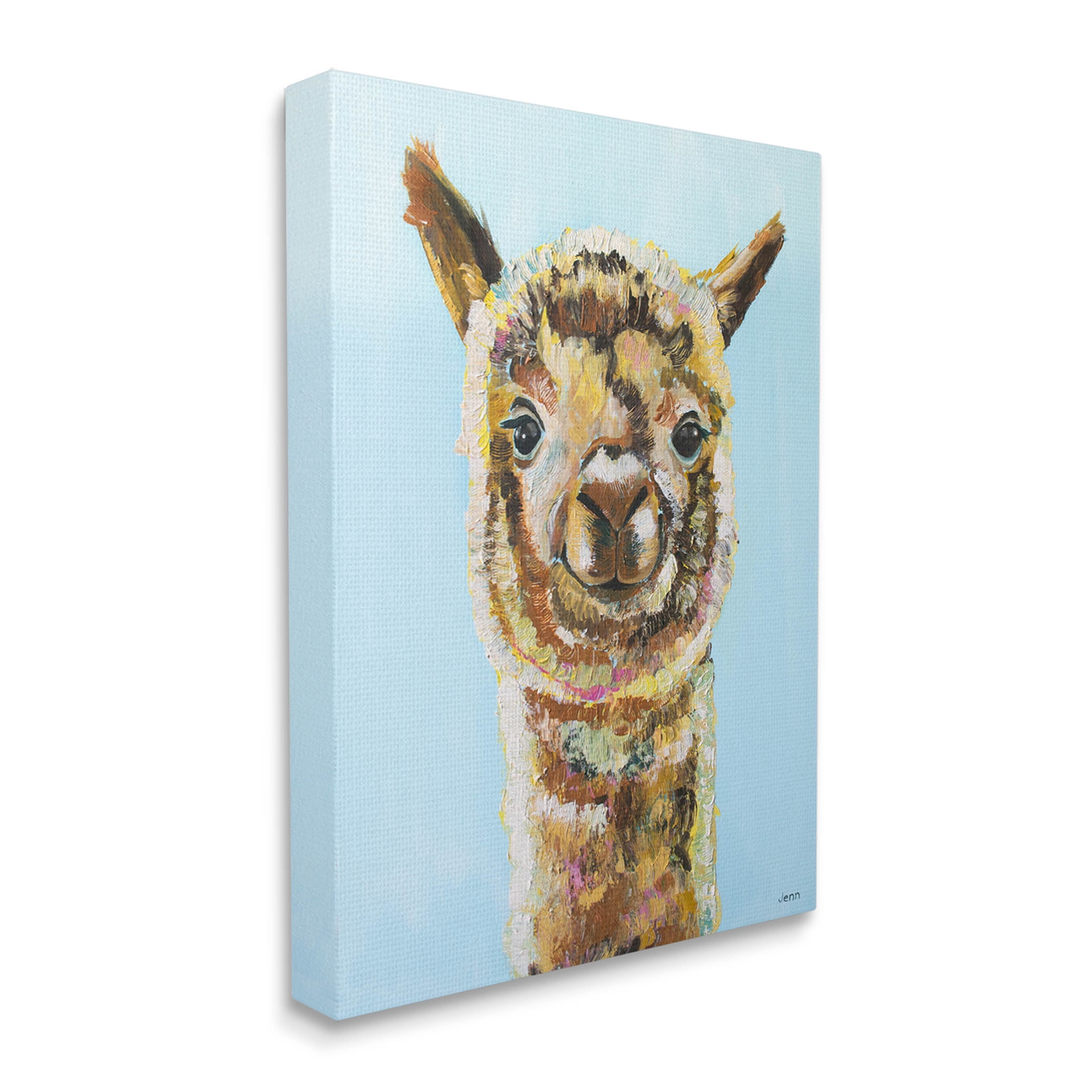 Happy Llama Farm Animal Face Animals & Insects Painting Gallery Wrapped Canvas Print Wall Art