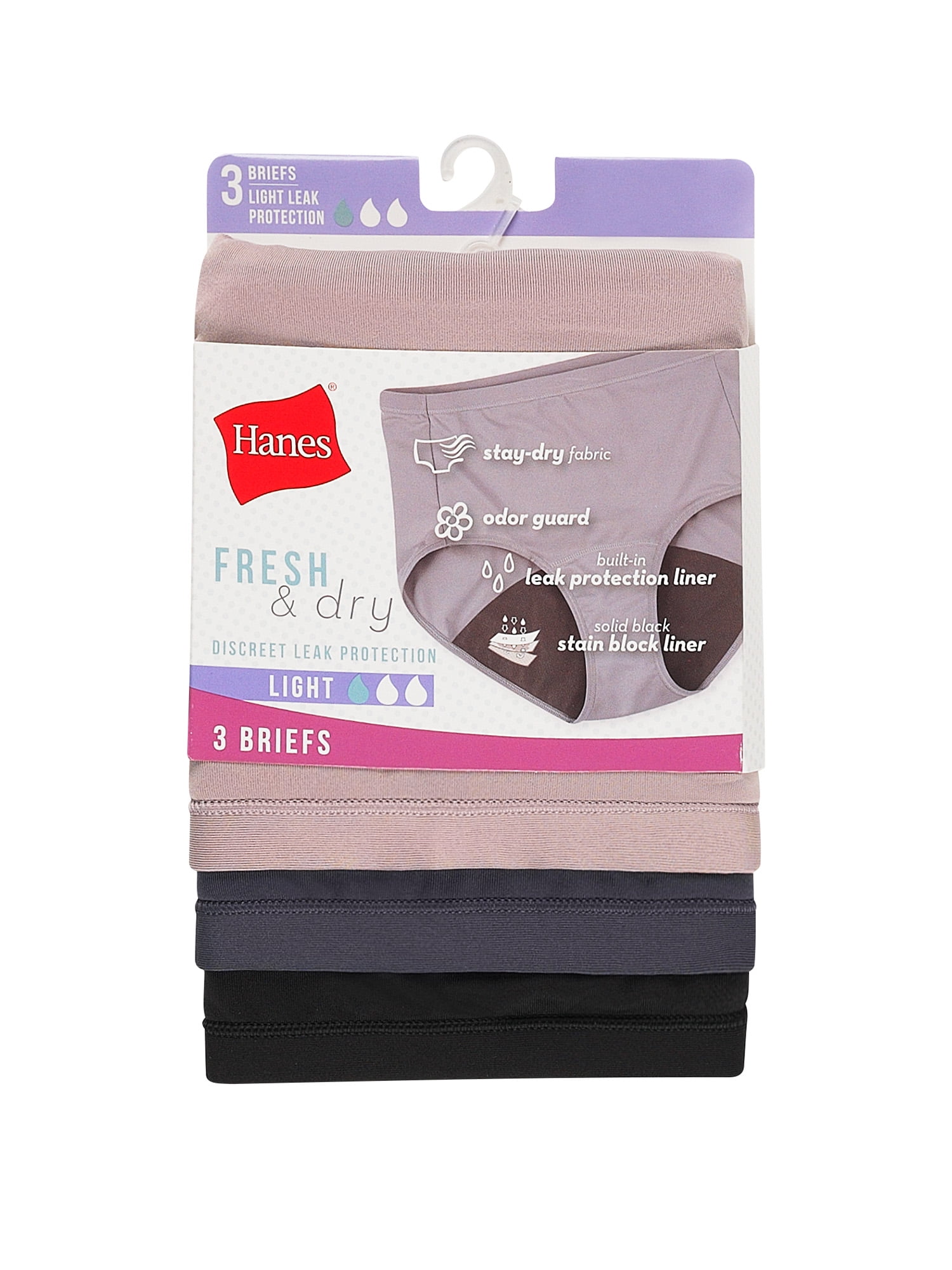 Hanes Womens Fresh & Dry Light and Moderate Period 3-Pack