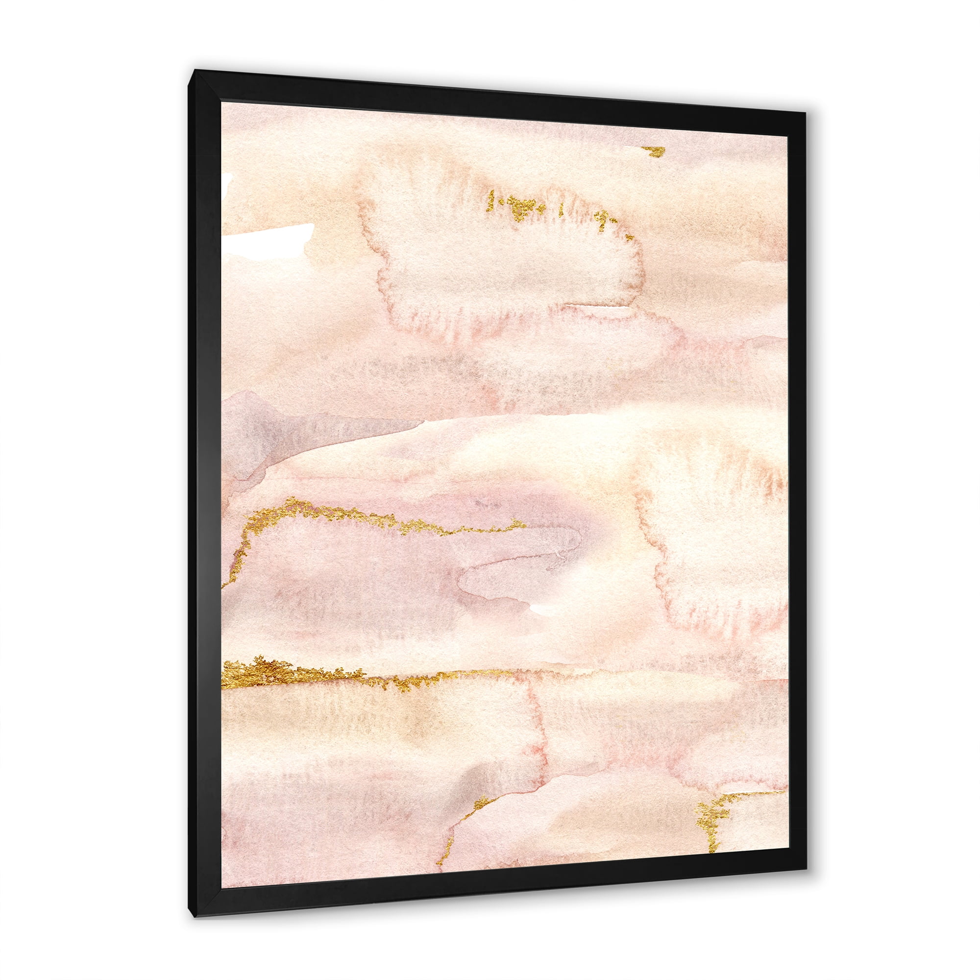 Designart 'Pastel Abstract With Beige Pink and Yelllow Spots' Modern Framed Art Print