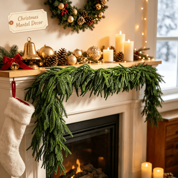 TWGRNF 6FT Norfolk Pine Christmas Garland, Artificial Draping Greenery Garland, Flexible Hanging Pine Swag for Fireplace Mantel Stair Railing Holiday Home Decor