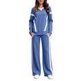 thumbnail image 2 of Inleife Women Color Block Tracksuit 2 Piece Outfit Set, Long Sleeve Crew Neck Sweatshirt & Wide Leg Pants With Pockets, Casual Loungewear Sports Suit, 2 of 6