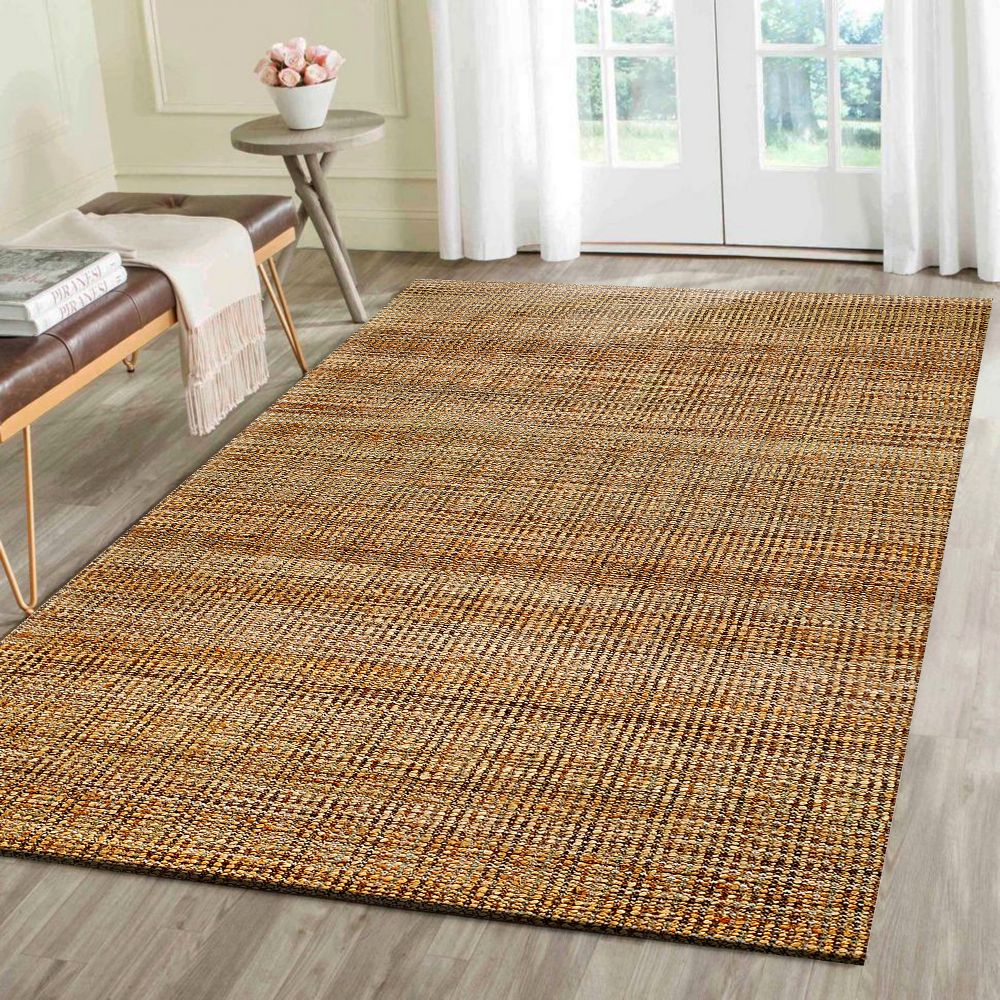 LR Home Natalie Cere Natural/Rust Grid Transitional Jute Blend Area Rug, 5' x 7'9"