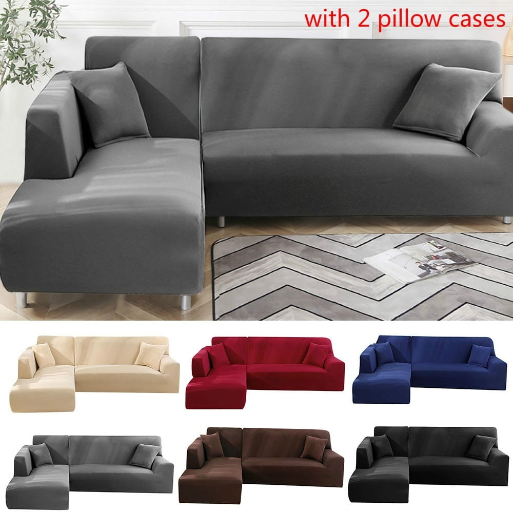 #Gray L Shape Sofa Couch Cover Sectional Stretch Elastic Fabric Slipcover Home 