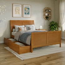 Portland Full Storage Wood Platform Bed with Matching Footboard in Light Toffee