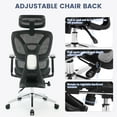 thumbnail image 2 of Silla ejecutiva ergonómica de oficina - Respaldo alto de malla, soporte lumbar ajustable, reposapiés - Reclinable 90-125°, apoyacabezas, brazos 4D - Color: Marco negro, malla negra, 2 of 7