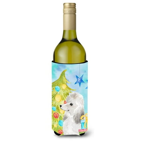 

White Standard Poodle Christmas Wine Bottle Beverge Insulator Hugger