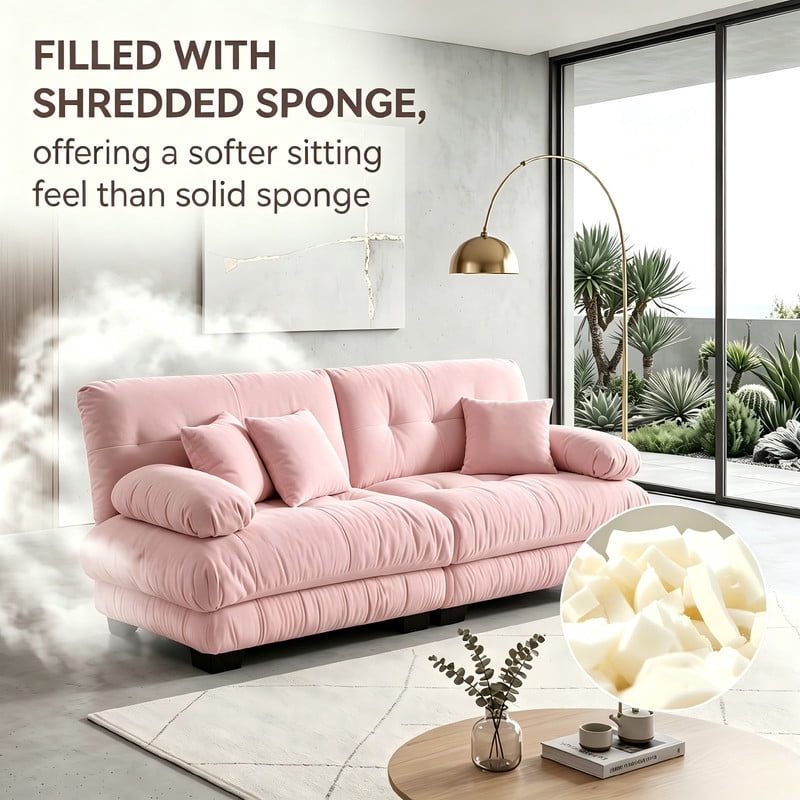 ANPPORT Cloud Couch Sleeper Sofa, Chenille Pink 2-Seater Modular Sofa, 2 Lumbar pillows, 2 Pillows, Comfy Deep Seat Cloud Sofa, Convertible L-Shaped Floor Couch for Living Room