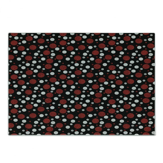 Abstract Cutting Board, Retro 60s 70s Cartoon Snow Like Polka Dots Circles Rounds, Decorative Tempered Glass Cutting and Serving Board, Small Size, Pale Grey Burgundy, by Ambesonne