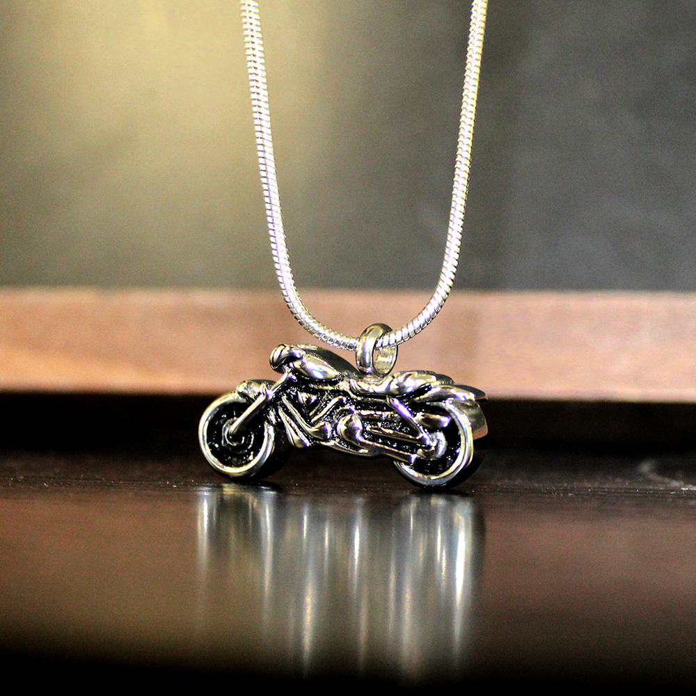 Ashes Holder Stainless Steel Motorcycle Biker Cremation Urn Necklace for Ashes Cremation Jewelry Memorial Necklace Keepsake with FREE Funnel Kit