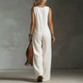 thumbnail image 2 of Morttic Women's Fashion Solid Color Sleeveless Button-Detail Jumpsuit – Loose Side Pockets Casual Boho Vacation Wear White，S, 2 of 3