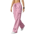 thumbnail image 4 of Womens High Waisted Wide Leg Cargo Sweatpants Baggy Y2K Striped Fleece Pants Elastic Waist Drawstring with Flap Pockets Streetwear Outfits, Pink, M, 4 of 7