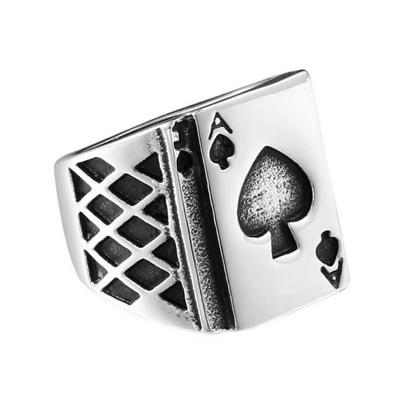 PAMTIER Vintage Men's Stainless Steel Casino Ace of Spades Poker Ring Bands Punk Rock Card Game Halloween Cosplay Size 7
