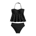 thumbnail image 2 of Hessimy Girls Swimsuit Adjustable Straps Cut Out Swimwear Two Piece Solid Color Tankini Bathing Suit(Black,10-11 Years), 2 of 2