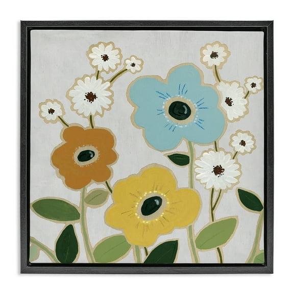Stupell Industries Primary Hued Blossoms Plants & Flowers Painting Black Floater Framed Canvas Art Print Wall Art, 18 x 18