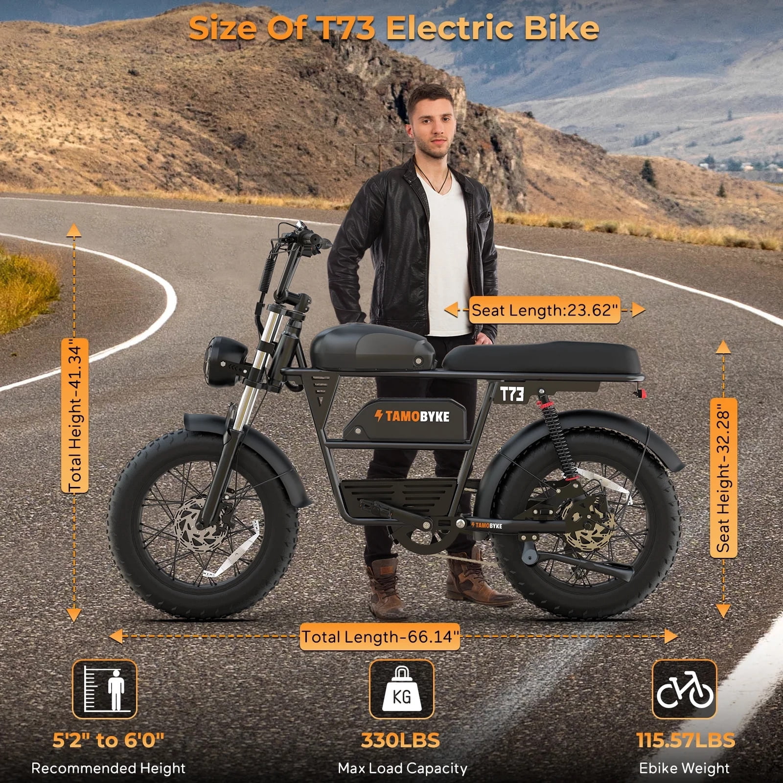 Tamobyke T73PROMAX Electric Bike for Adults, 3000W Peak Dual Motor, 37.5mph, 48V 36.4Ah Battery, 20" Fat Tire E-Mountain Bike UL2849